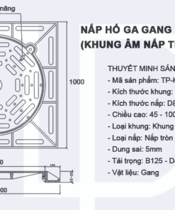 Alternative view of Nắp hố ga gang 1000 x 1000 (khung âm nắp tròn) mã TP-KA1000