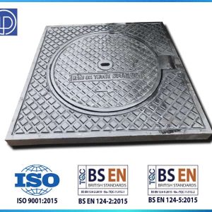 Nắp hố ga gang 900 x 900 (khung vuông nắp tròn)