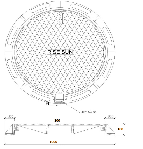 Nắp hố ga composite khung tròn nắp tròn D1000x100 (nắp D800)
