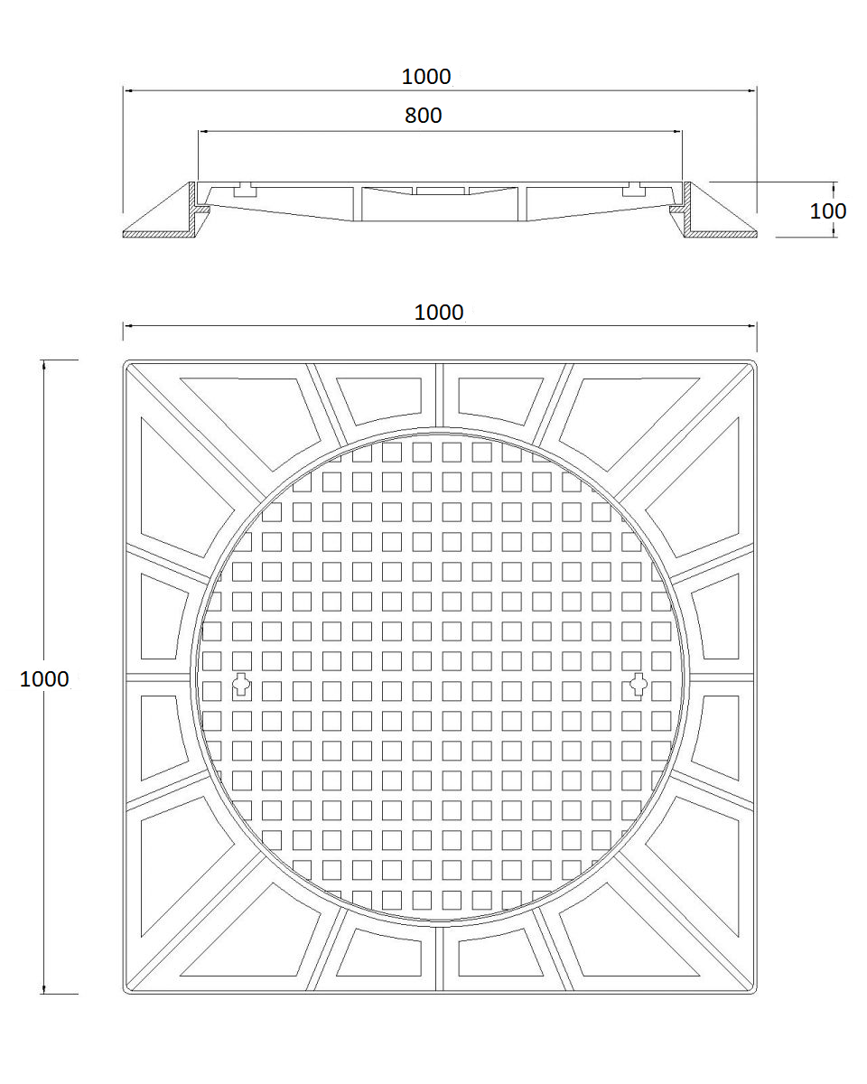 Nắp hố ga Composite khung vuông dương nắp tròn 1000x1000x100