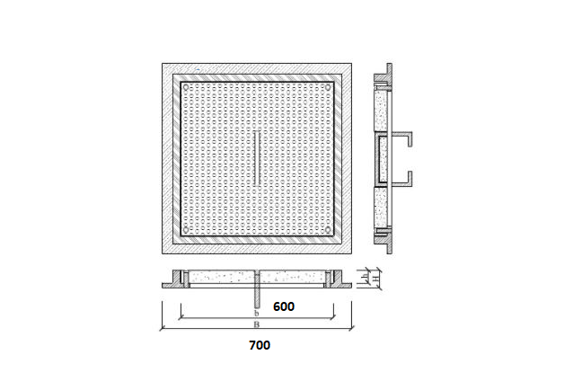 Nắp hố ga Composite khung vuông nắp vuông 700x700x70