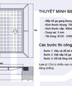 Alternative view of Nắp hố ga gang 700x700 (khung vuông nắp vuông) mã TP-KV700