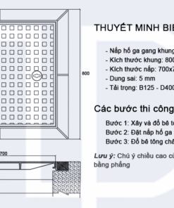 biện pháp thi công nắp hố ga gang 800x800 mã TP-KV800