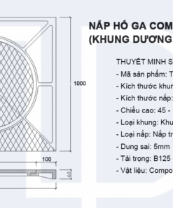Bản vẽ nắp Hố Ga Composite 1000x1000 Khung Dương Nắp Tròn 1