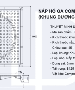 Bản vẽ nắp Hố Ga Composite 1000x1000 Khung Dương Nắp Tròn 3