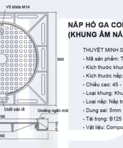 Bản vẽ nắp hố ga composite 900x900 khung âm nắp tròn 2