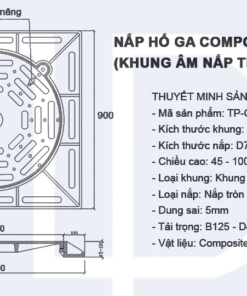 Bản vẽ nắp hố ga composite 900x900 khung âm nắp tròn 3