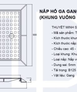 Bản vẽ nắp hố ga gang 900x900 khung vuông nắp vuông mã TP-KV900