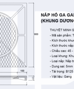 Bản vẽ nắp hố ga gang 800x800 (khung dương nắp tròn) - 1