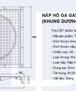 Bản vẽ nắp hố ga gang 800x800 (khung dương nắp tròn) - 3
