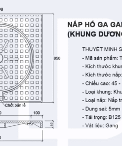 Bản vẽ nắp hố ga gang 850x850 khung dương nắp tròn 2