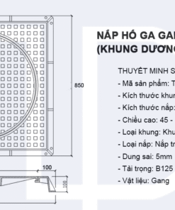 Bản vẽ nắp hố ga gang 850x850 khung dương nắp tròn 3