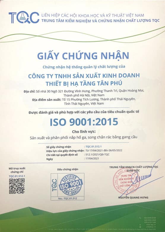 Giấy chứng nhận ISO sản phẩm của Tân Phú