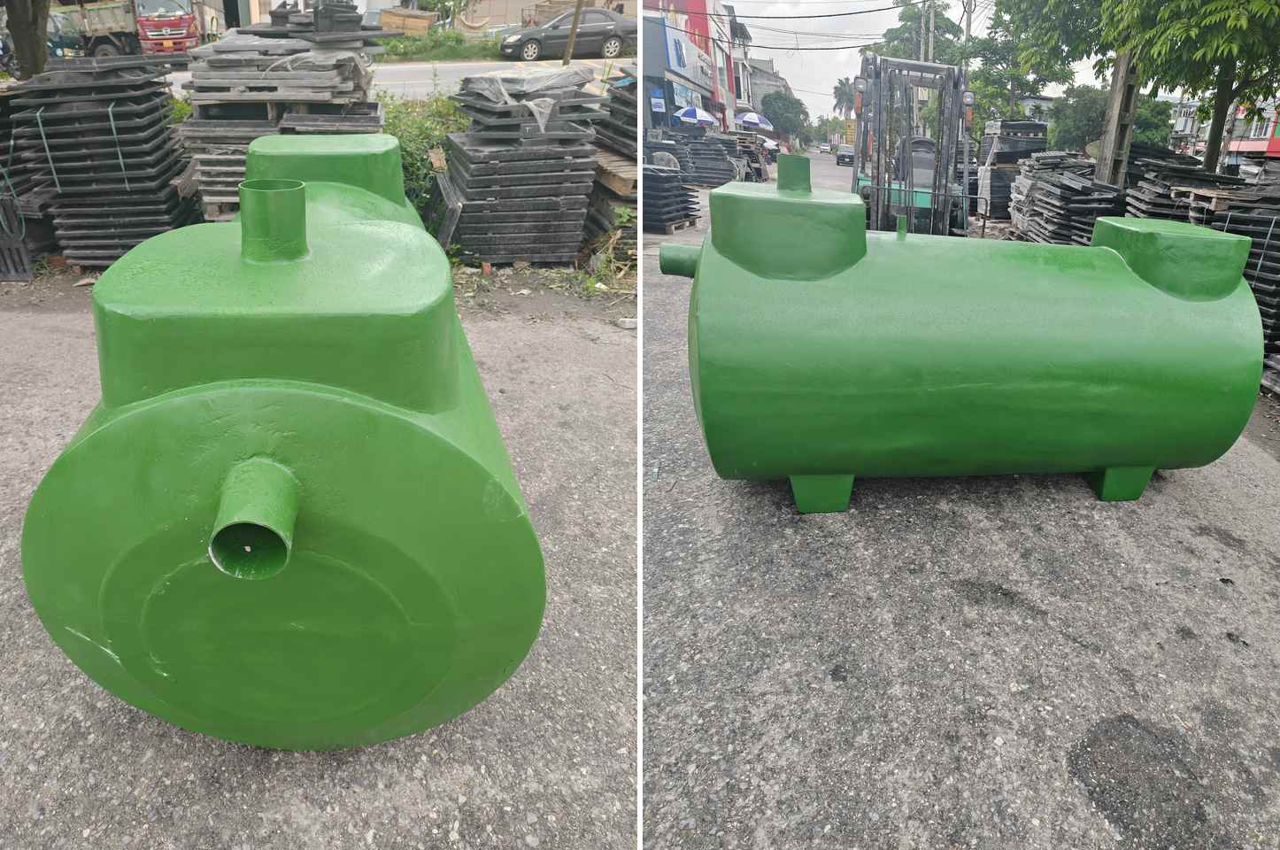 bể nước composite trụ ngang màu xanh lá chống ăn mòn